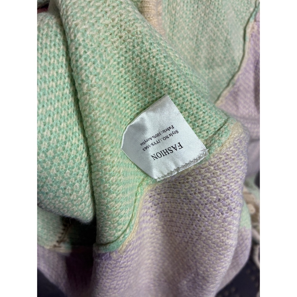 Fashion Pastel Patchwork Shawl Collar Knit Cardigan Green Purple L - Picture 5 of 5